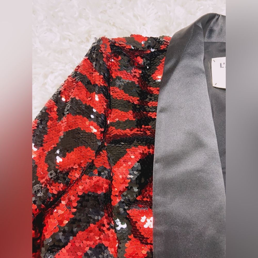 NWT $725 L'agence Yuna Sequin Blazer In Tango Red/black Zebra Stripe - Picture 5 of 7
